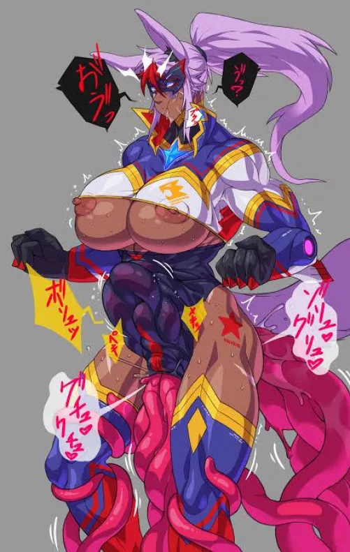 She's trying her best to keep the tentacles from going all the way through (hutago) 