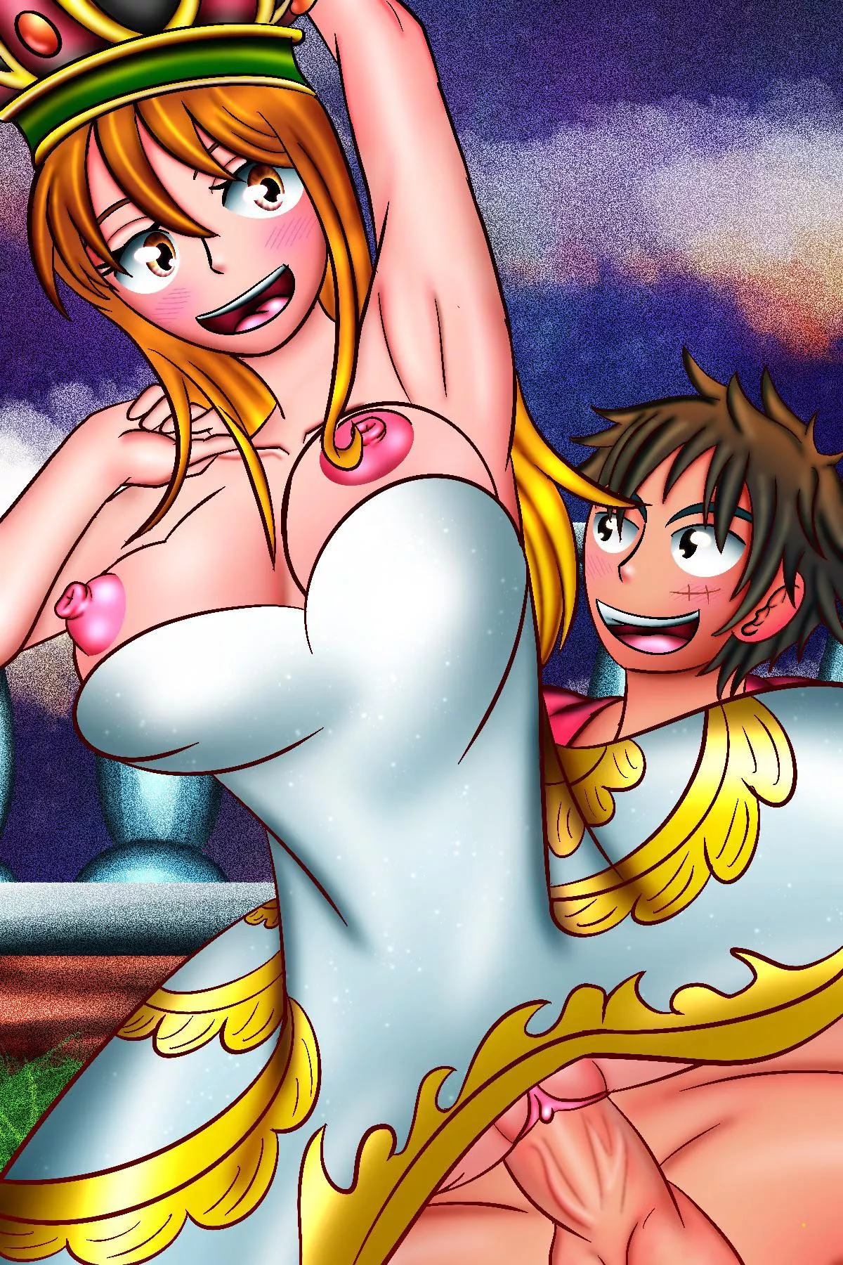 Luffy giving Nami the princess treatment (Flores)