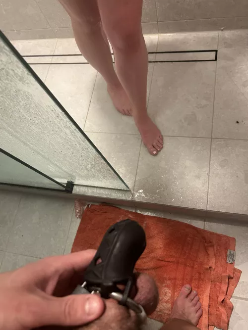 She decided my metal cage wasnt good enough. She shouldn’t have to look at my pathetic cock at all. So i got an upgrade