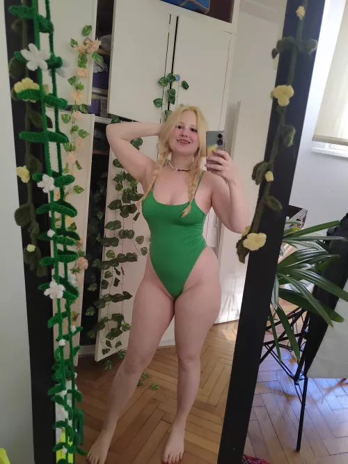 I feel like a cute plant in this green bodysuit