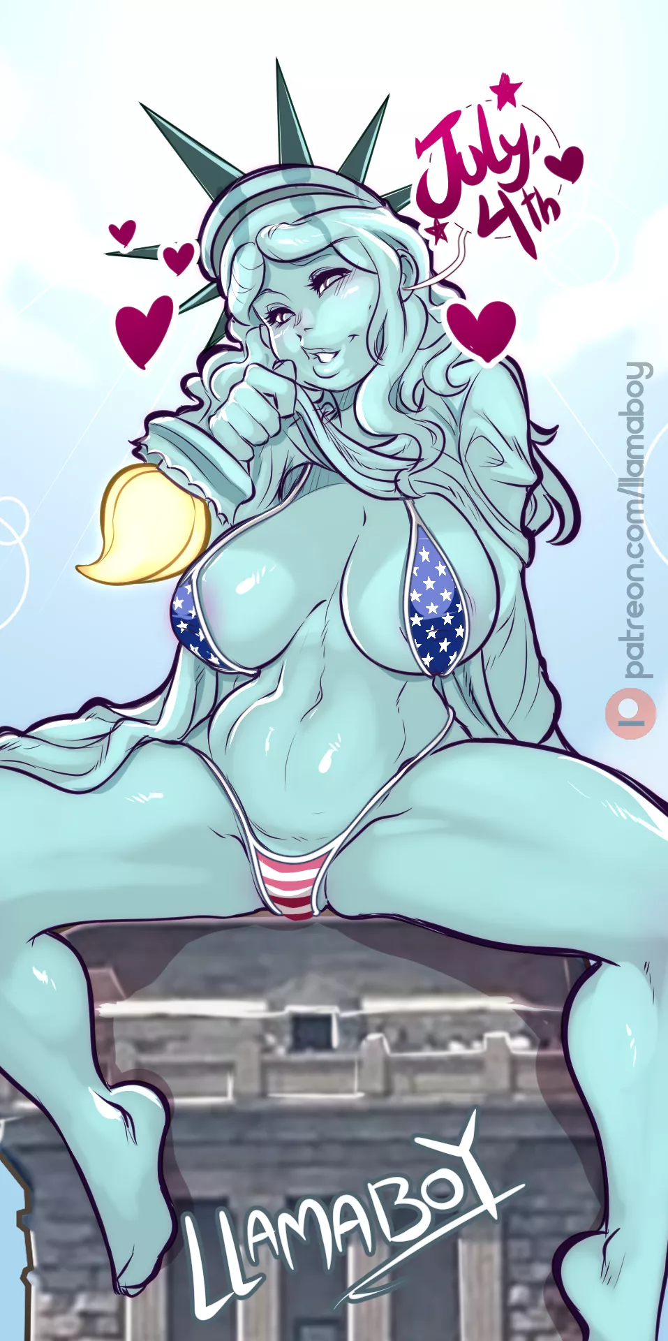 Lady Liberty dresses up for the 4th of July (Llamaboy) [Public Monument]