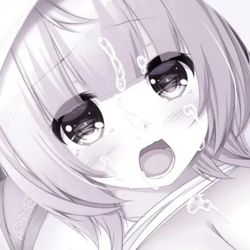 LF Color Source: 1girl, close up, clothes, shirt lift, breasts, open mouth, short hair, facial, cum on breasts, teeth, lower teeth only