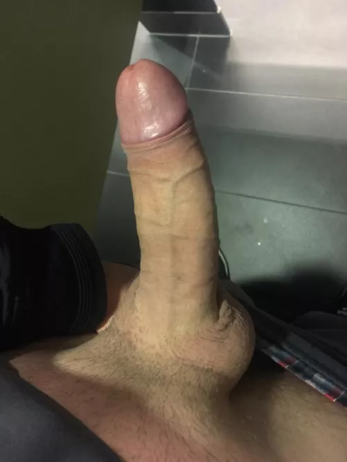 Public restroom. Do you like my German uncut cock?