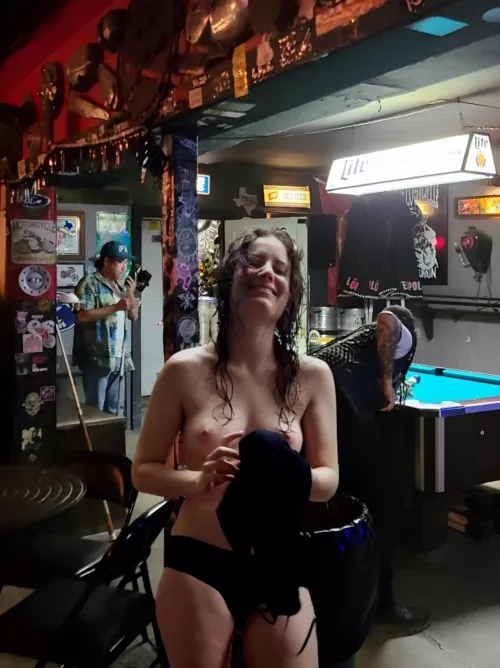 Topless at a biker bar