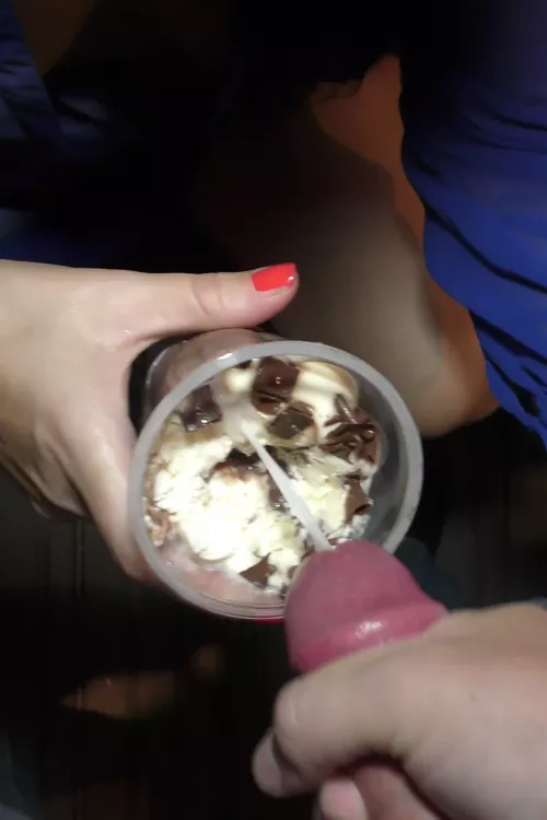 Milf gets cum in to her dessert