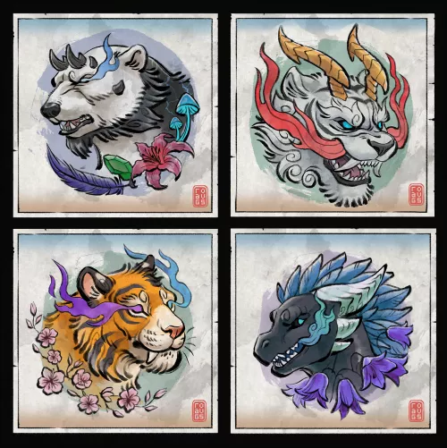 ..aaand nother set of japanese ink headshots I've done recently ^^ Ngl I love working on these!