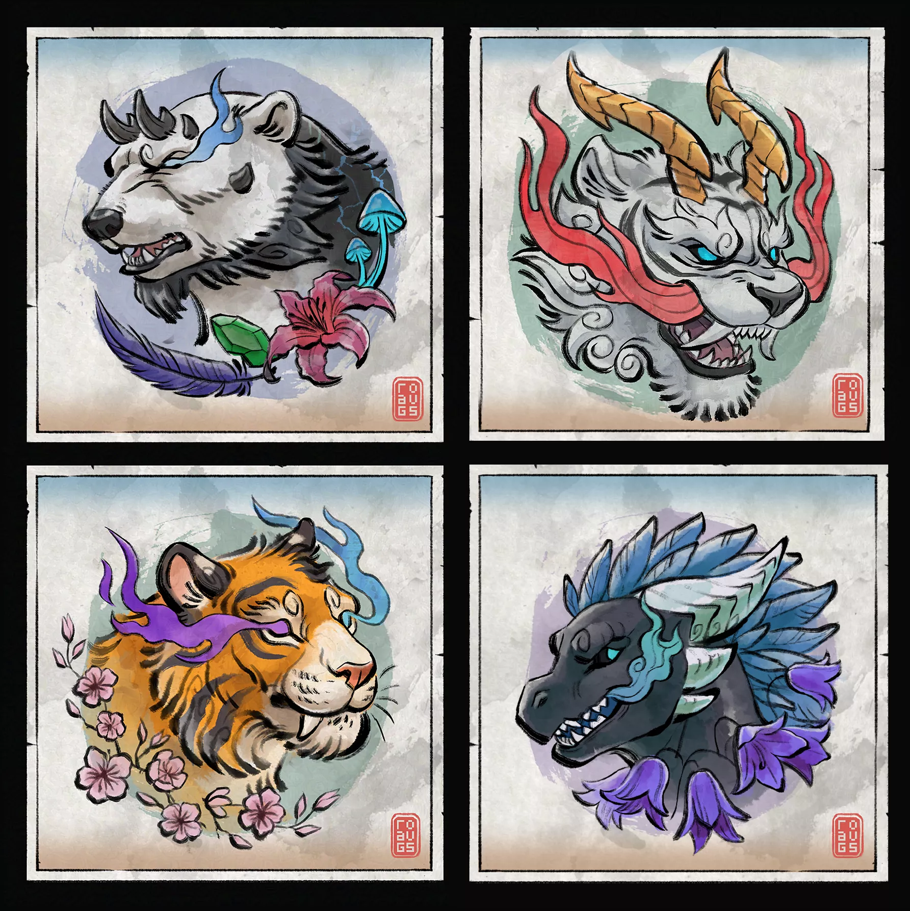 ..aaand nother set of japanese ink headshots I've done recently ^^ Ngl I love working on these!