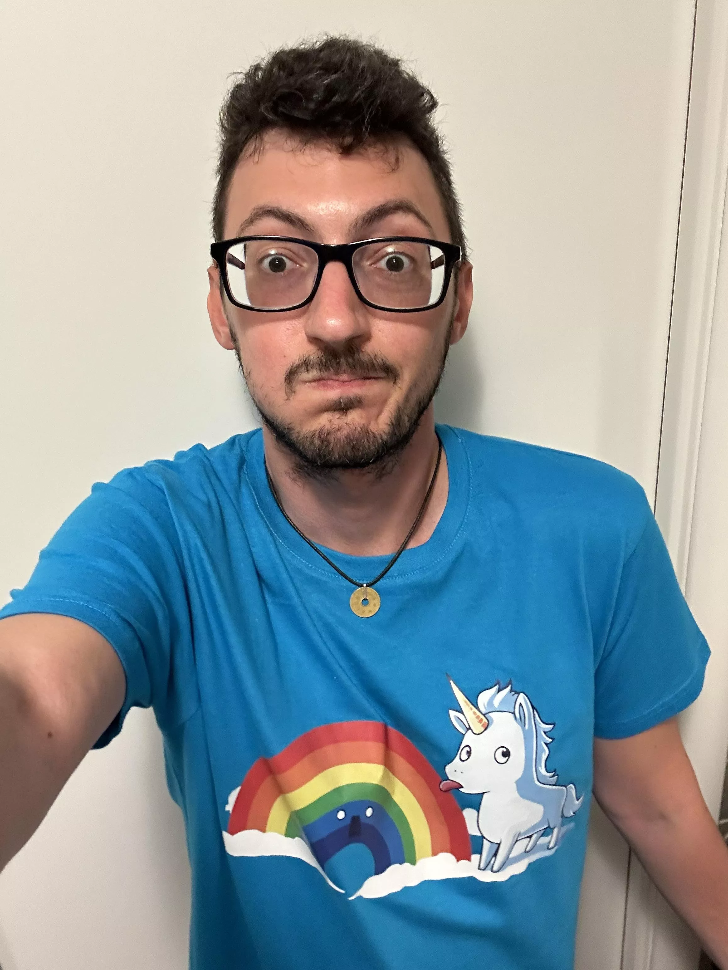 Back to silly shirts. With silly face too. Licking rainbows 🌈