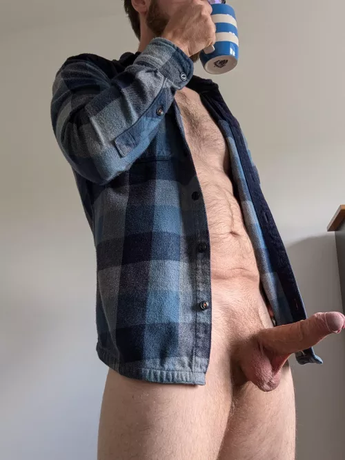 Coffee, plaid, no pants...happy Monday!