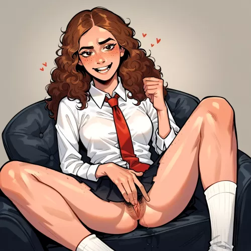 Nothing fancy, just Hermione rubbing one out in the common room.