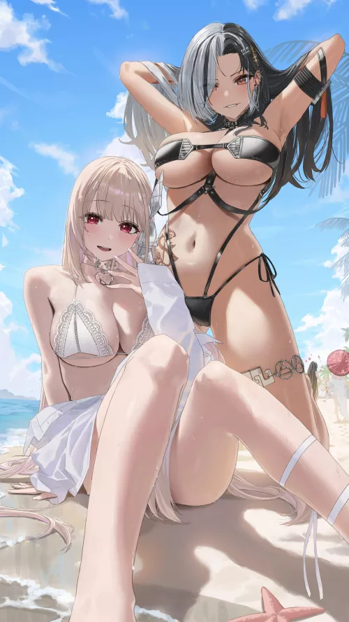 Rosanna presenting armpits and Viper sitting (はらけんし / pkenshiq) [Goddess Of Victory: Nikke]