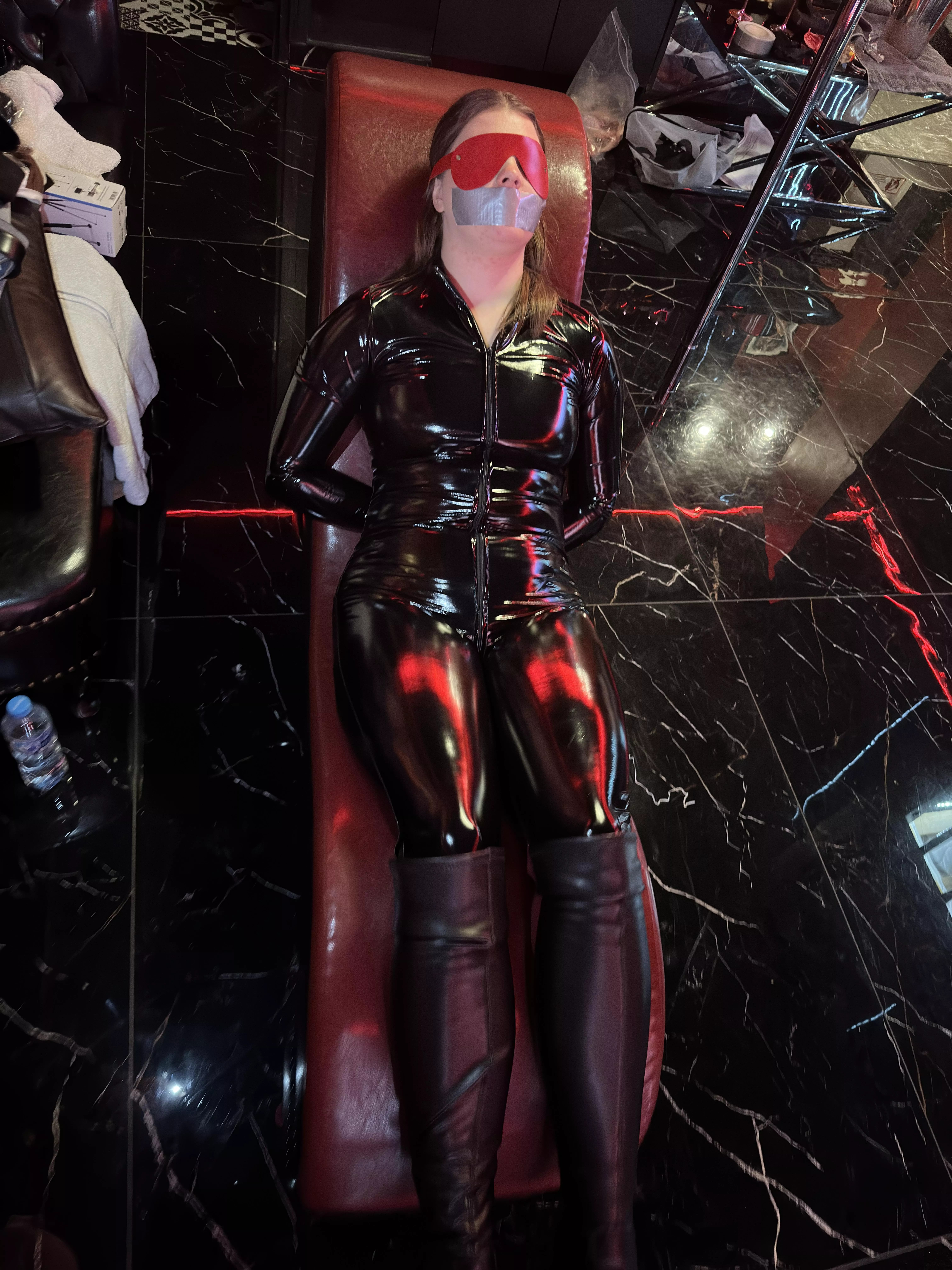 Tied and gagged in sex dungeon