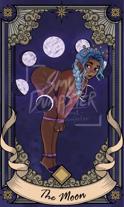 [OC] my interpretation of The Moon for my bondage-themed tarot deck~ (art by u/smut-dumpster)