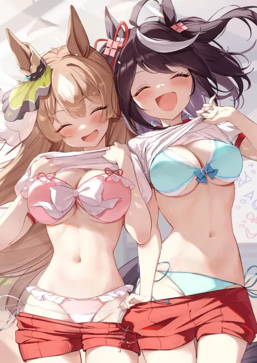 Happily showing their boobs