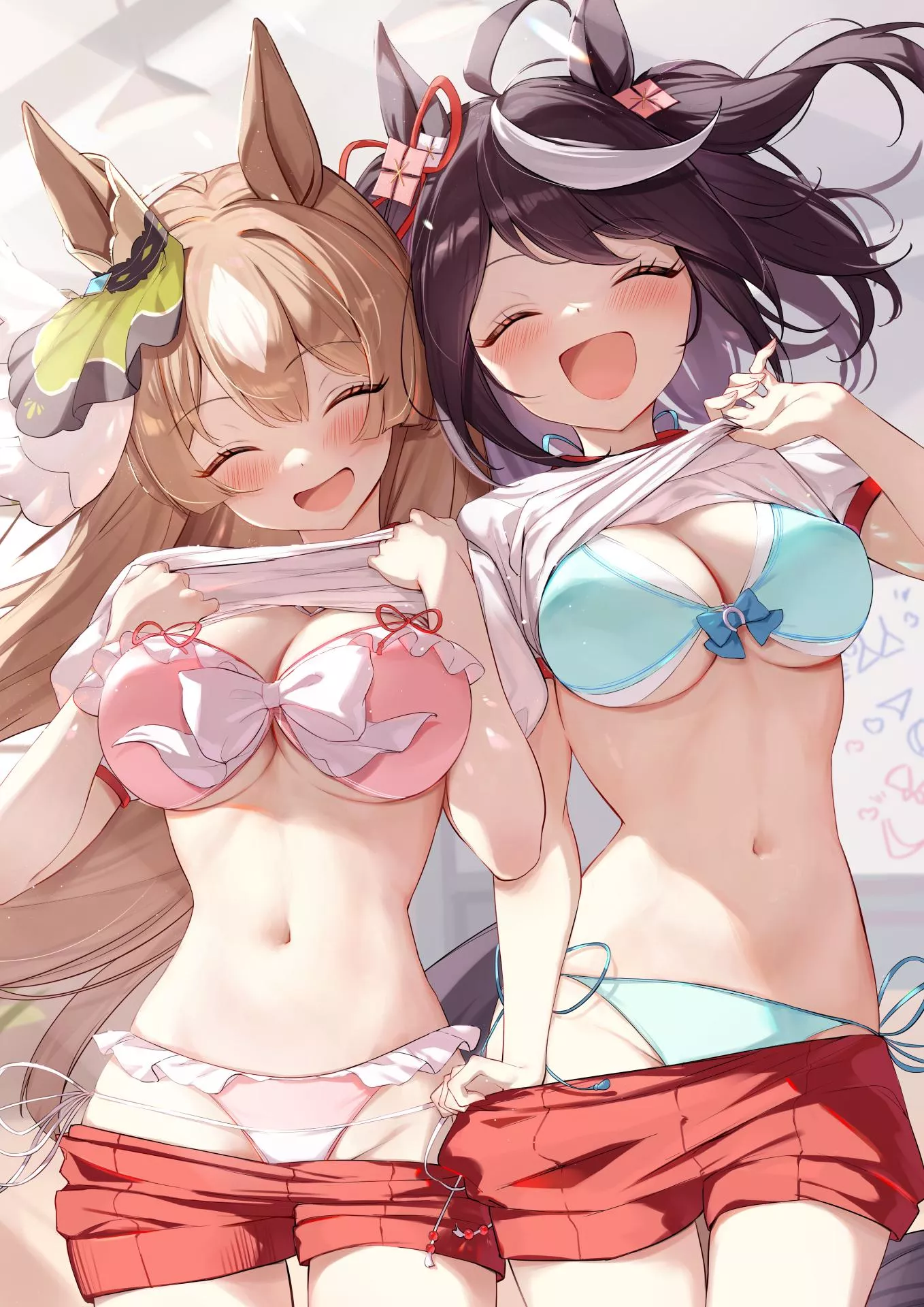 Happily showing their boobs