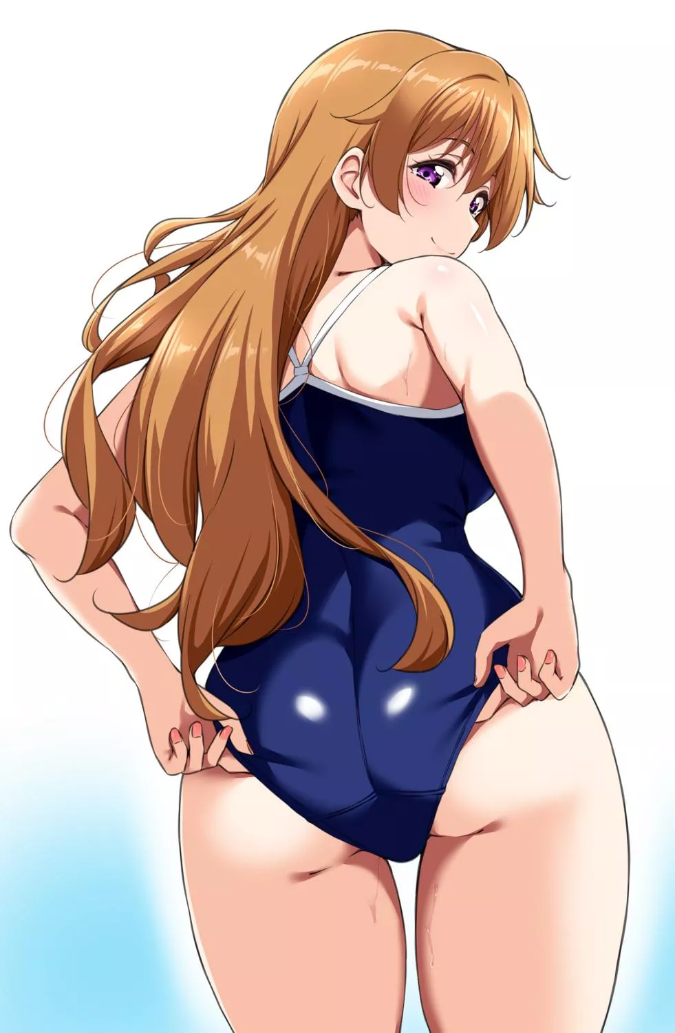 Teasing the rear of the swimsuit