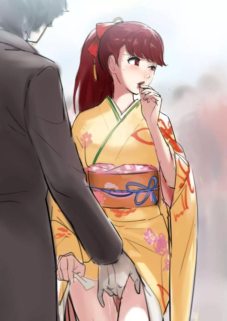 Sumire Yoshizawa and Joker at the shrine on New Year's (秋空) [Persona]