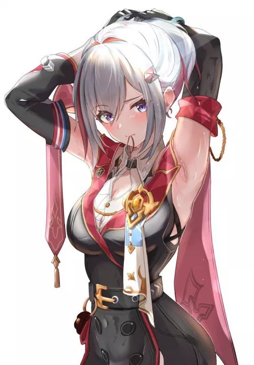 Topaz Tying her Hair up