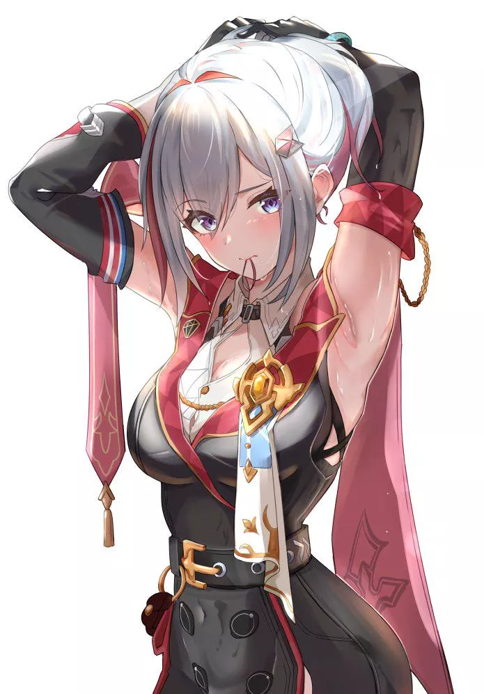 Topaz Tying her Hair up