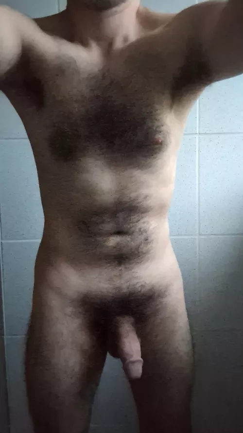 Showing my hairy armpits and my penis