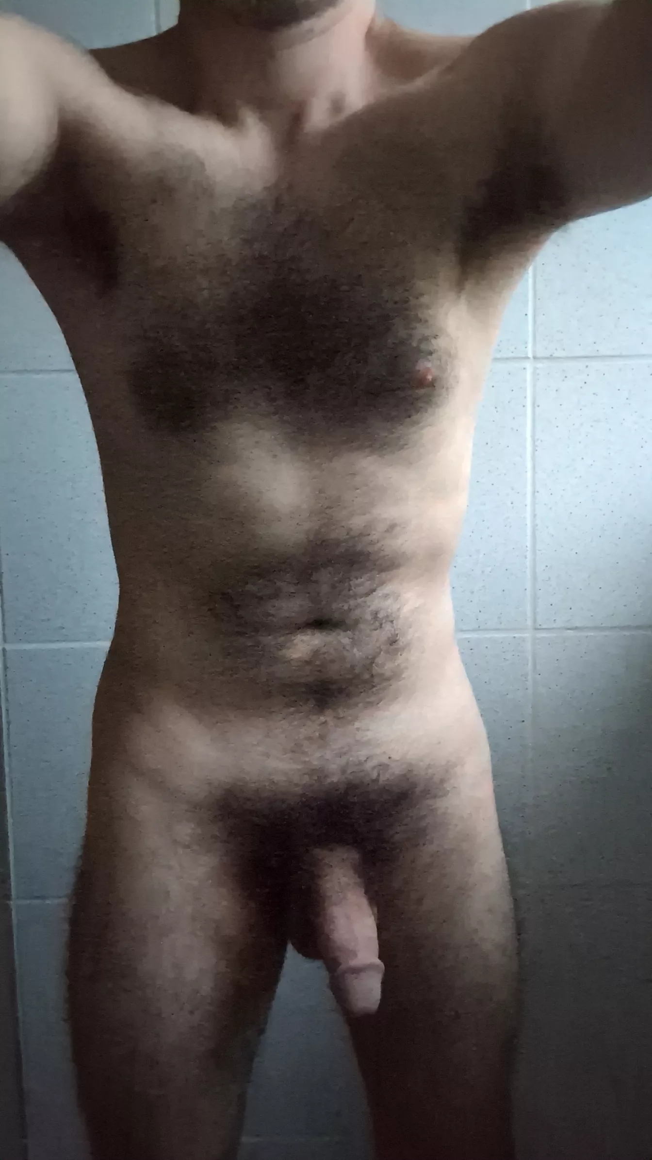 Showing my hairy armpits and my penis