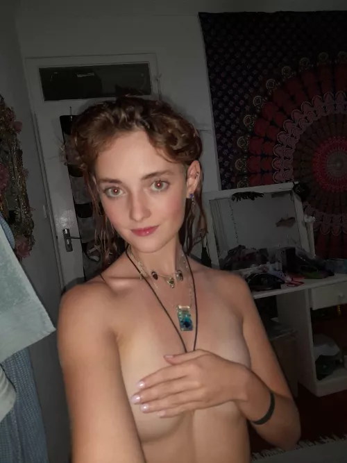 Hand bra moments with a wink