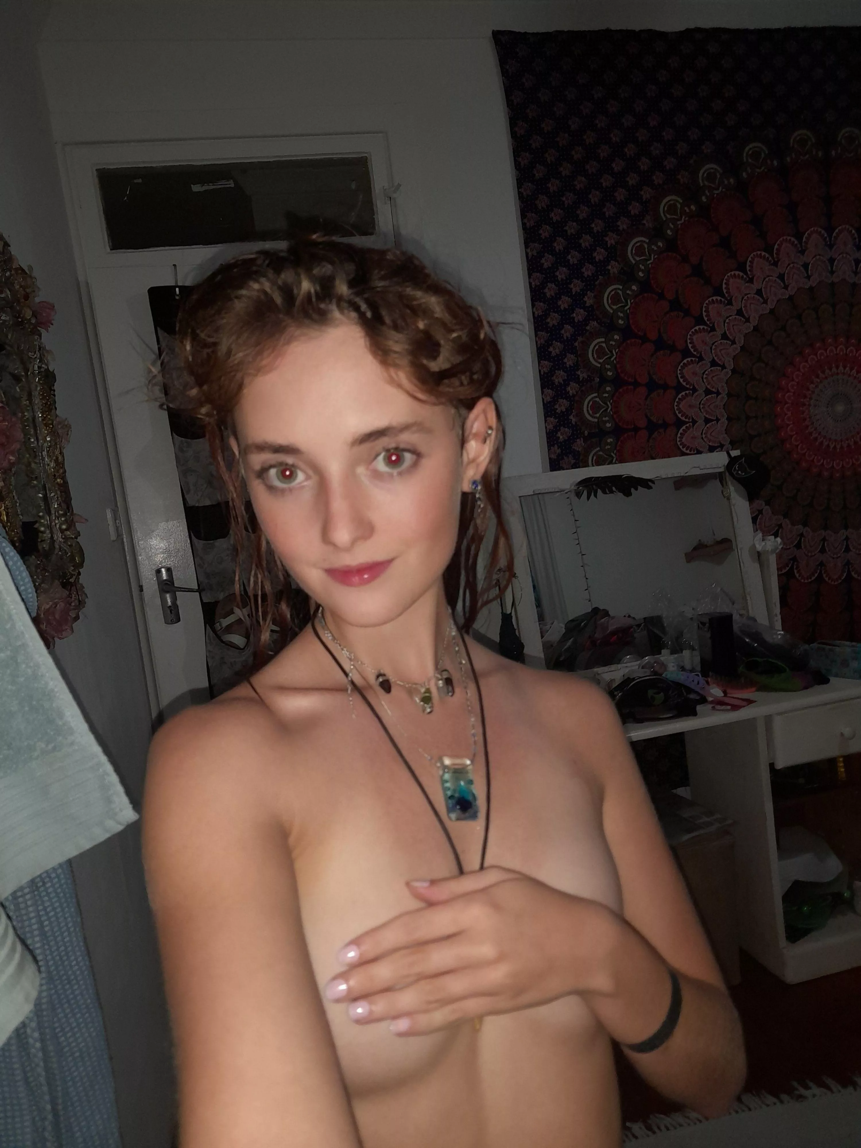 Hand bra moments with a wink