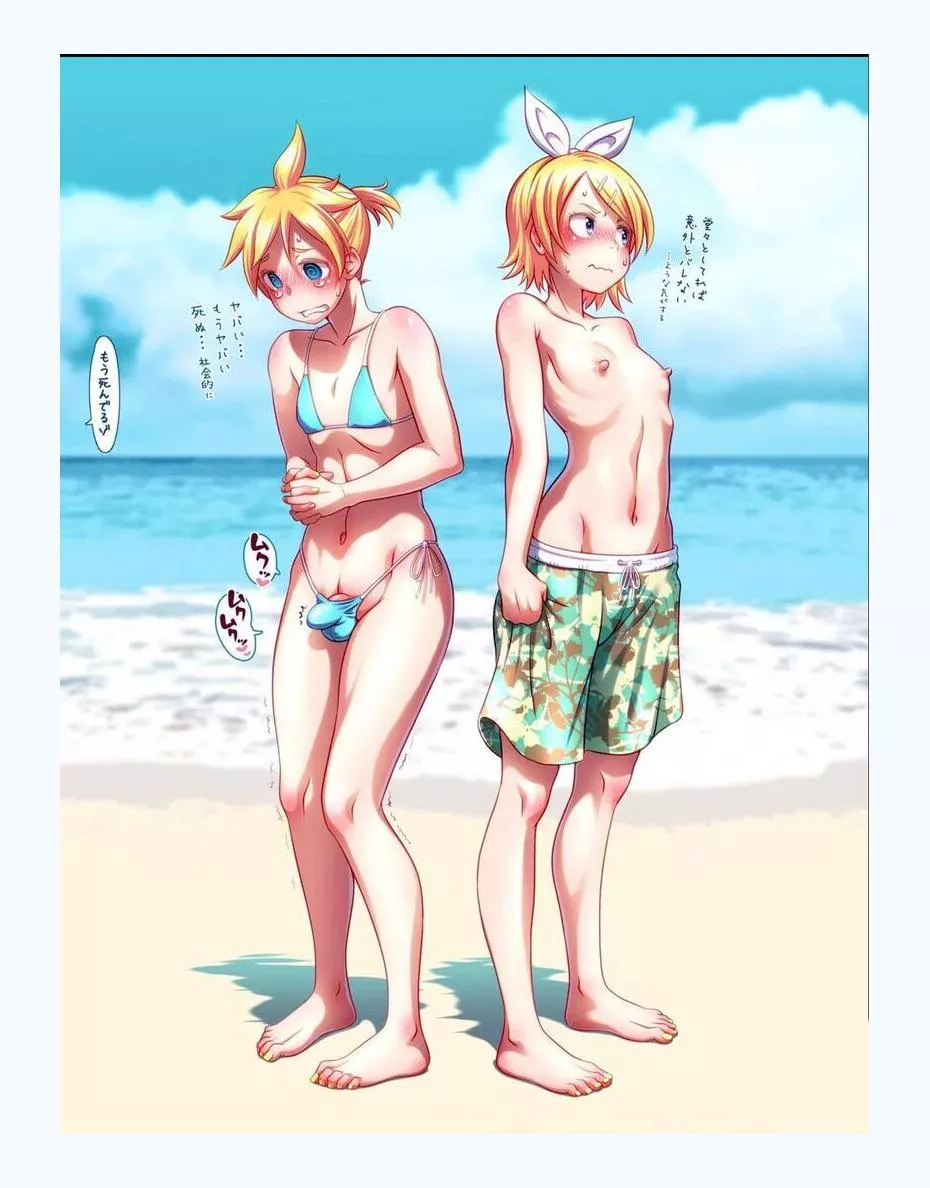 Len and Rin at the beach (wokadq)