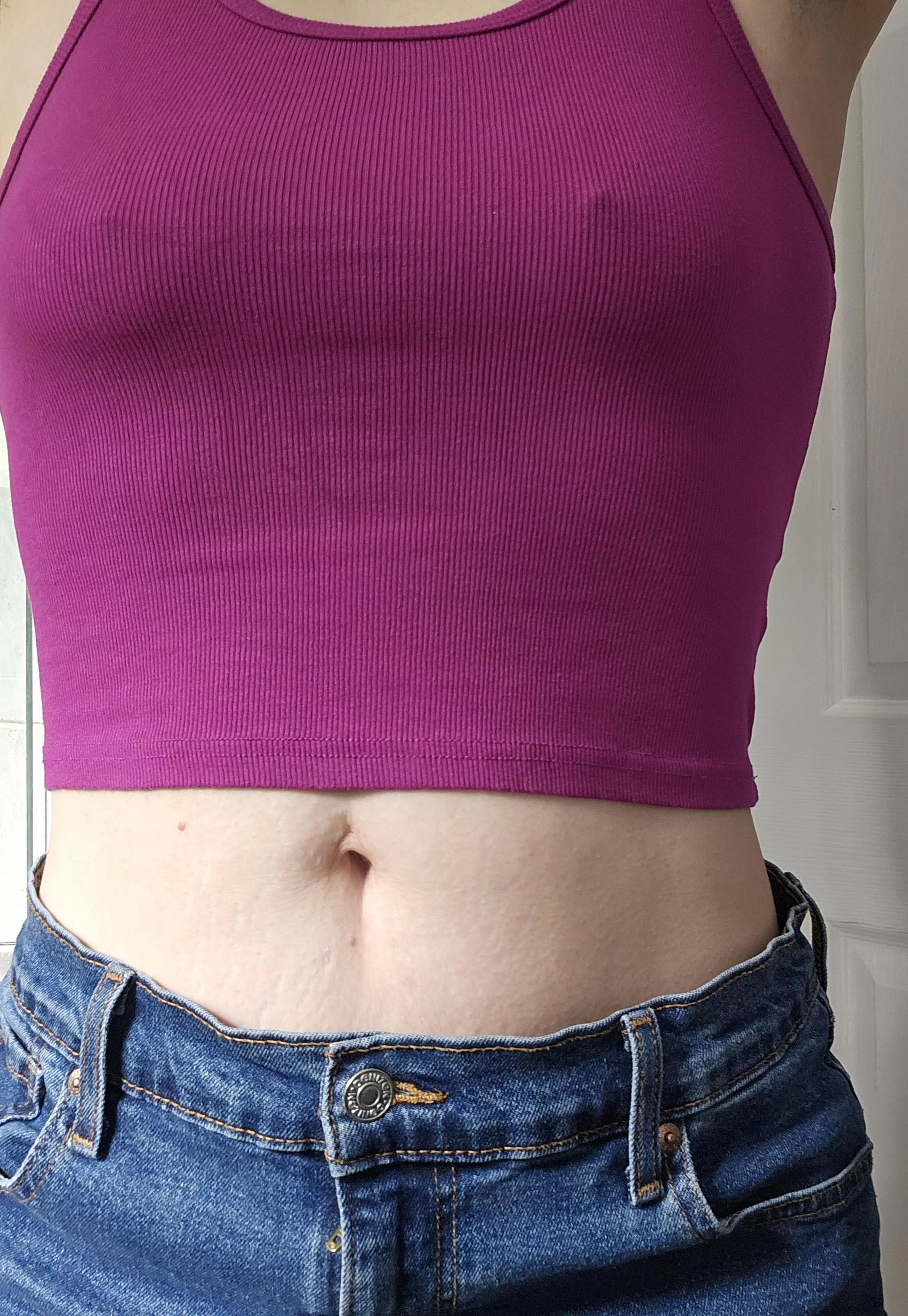 Stretching feels so good when there is no pesky bra in the way