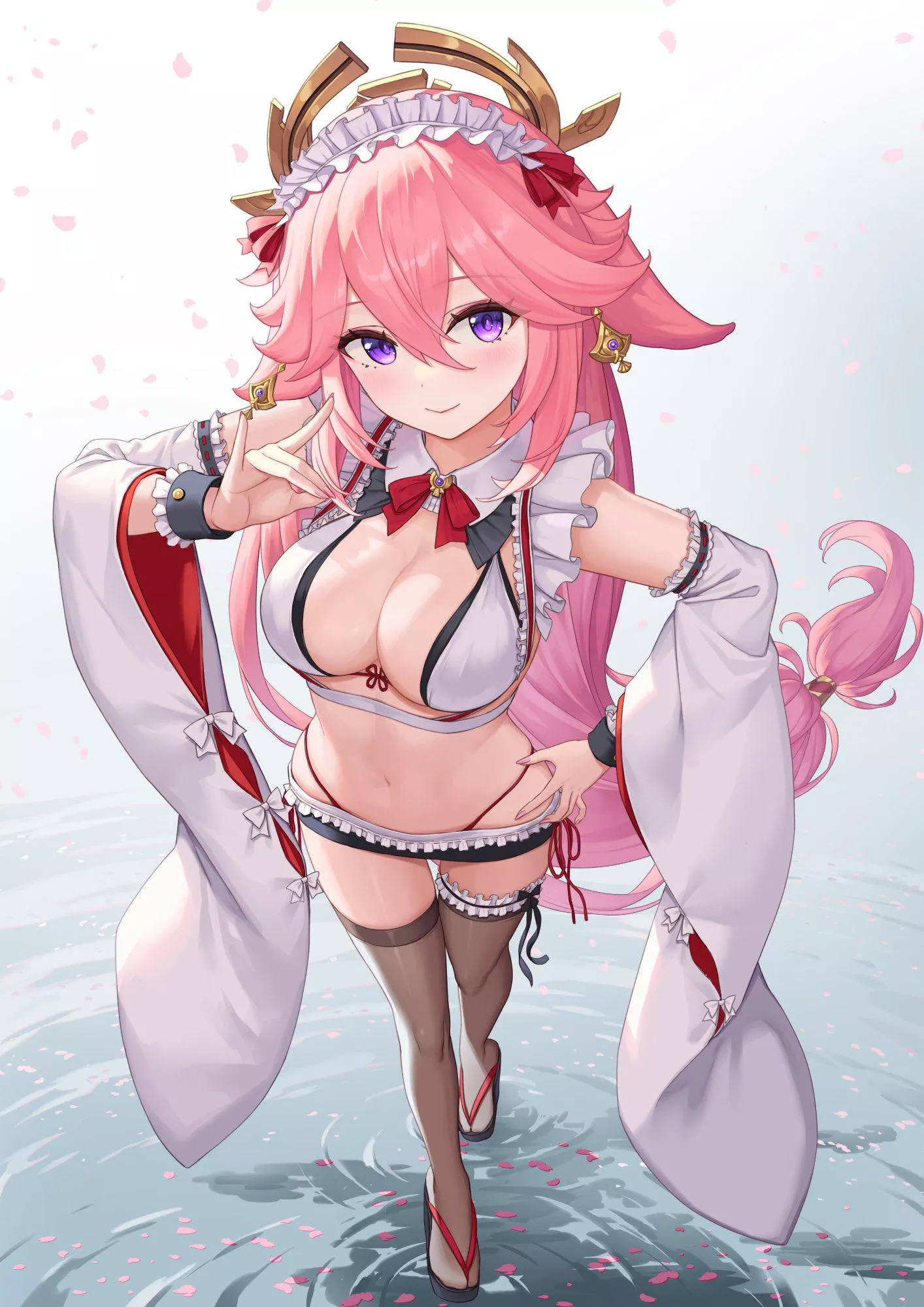 Yae in maid bikini with cherry blossoms (hamahama / hamaham55897769) [Genshin Impact]