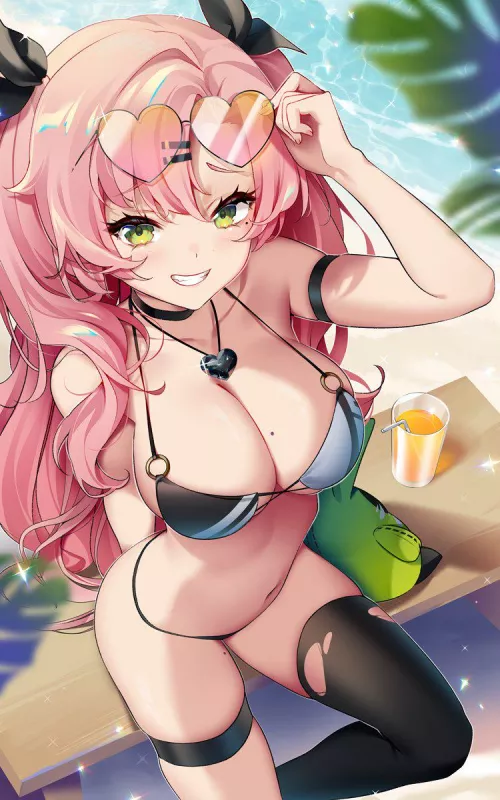 Nicole Demara on bench with drink (rimuu) [Zenless Zone Zero]