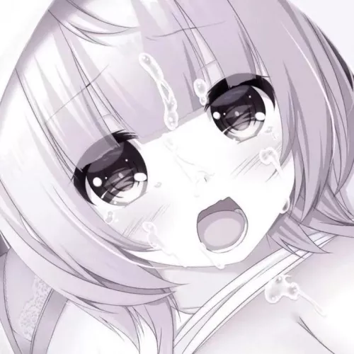 LF Color Source: 1girl, close up, clothes, shirt lift, breasts, open mouth, short hair, facial, cum on breasts, teeth, lower teeth only, panties, pink hair, orange eyes