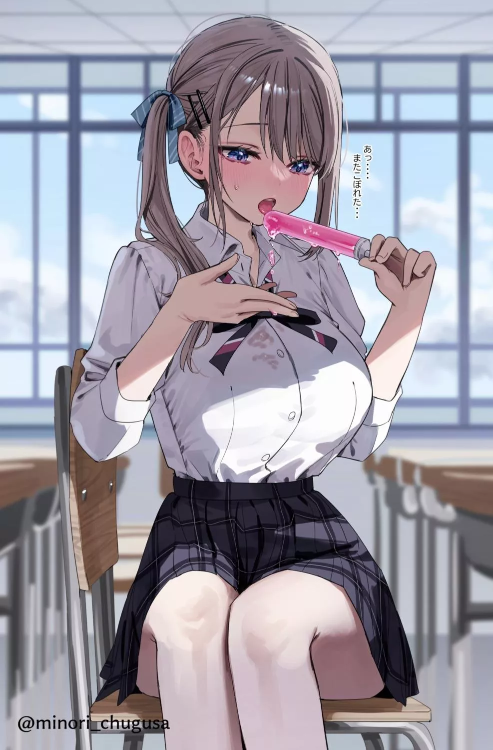 Giving a popsicle to this sexy schoolgirl 