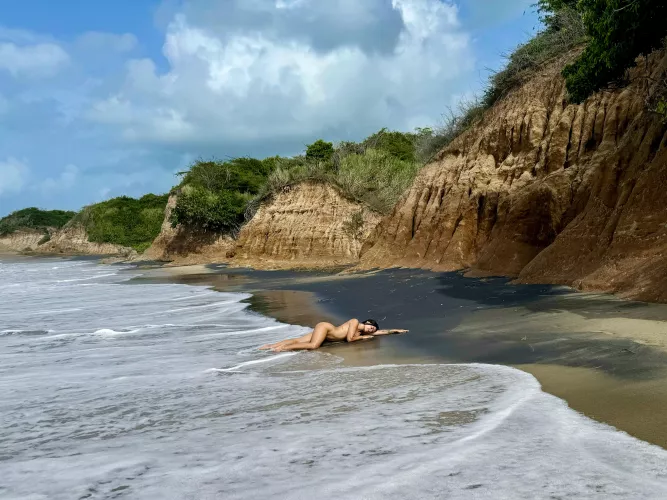 Out in the open on a public beach