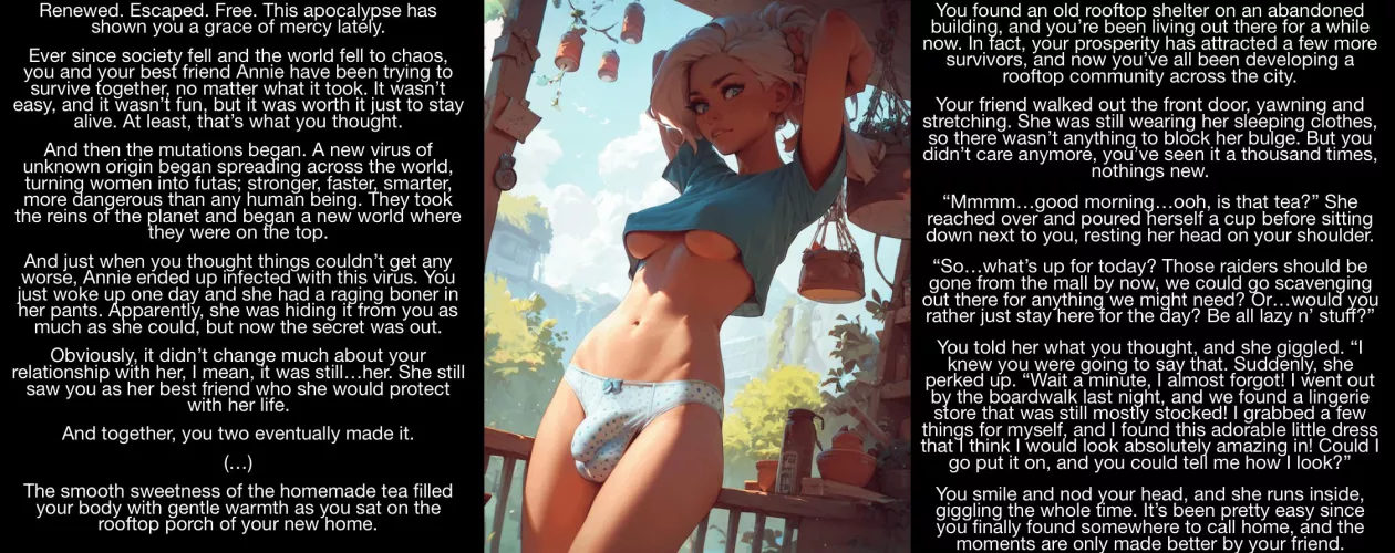 Futapocalypse: freedom [story] [gender neutral POV] [futas] [apocolypse] [wholesome] [friendship] [good ending] [friends to lovers?]