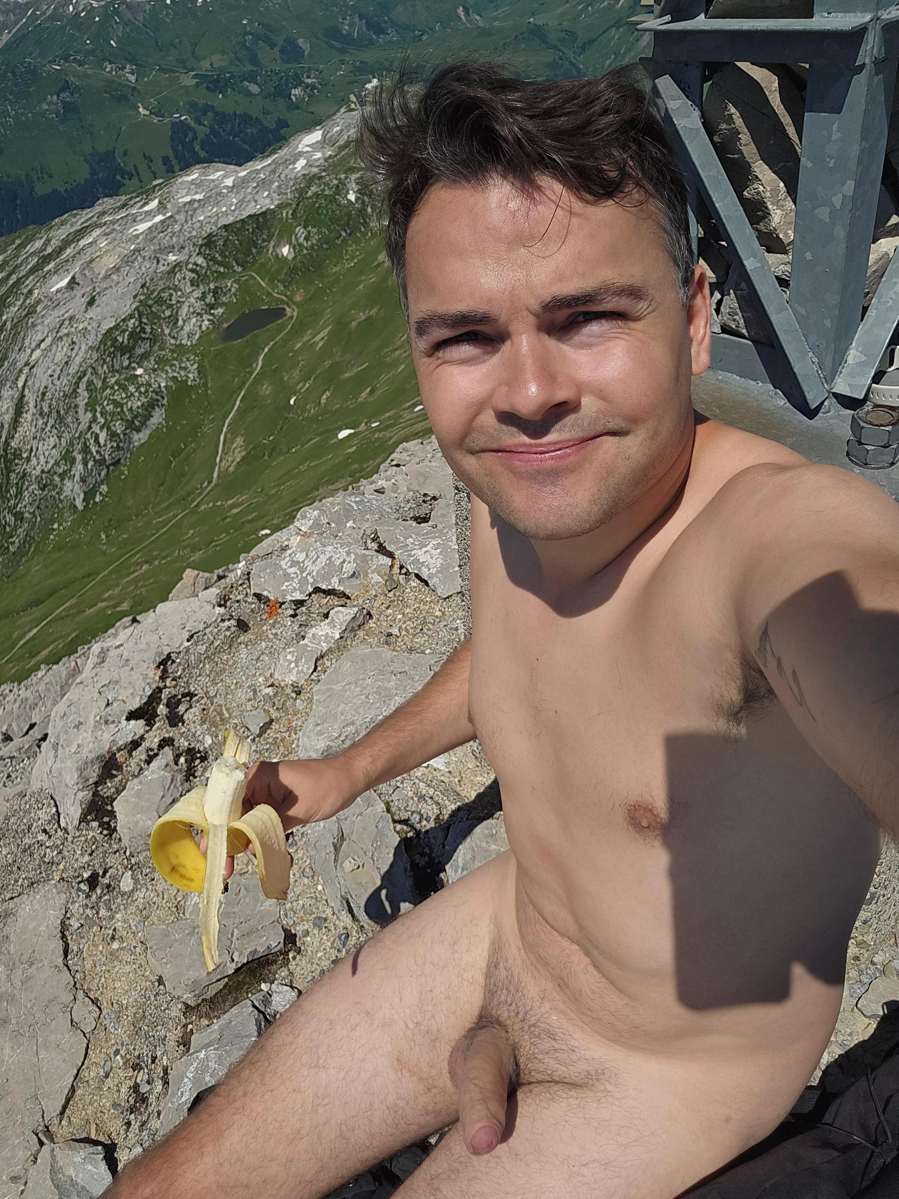 Eating a banana on the mountain