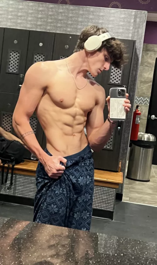 flexing in the locker room