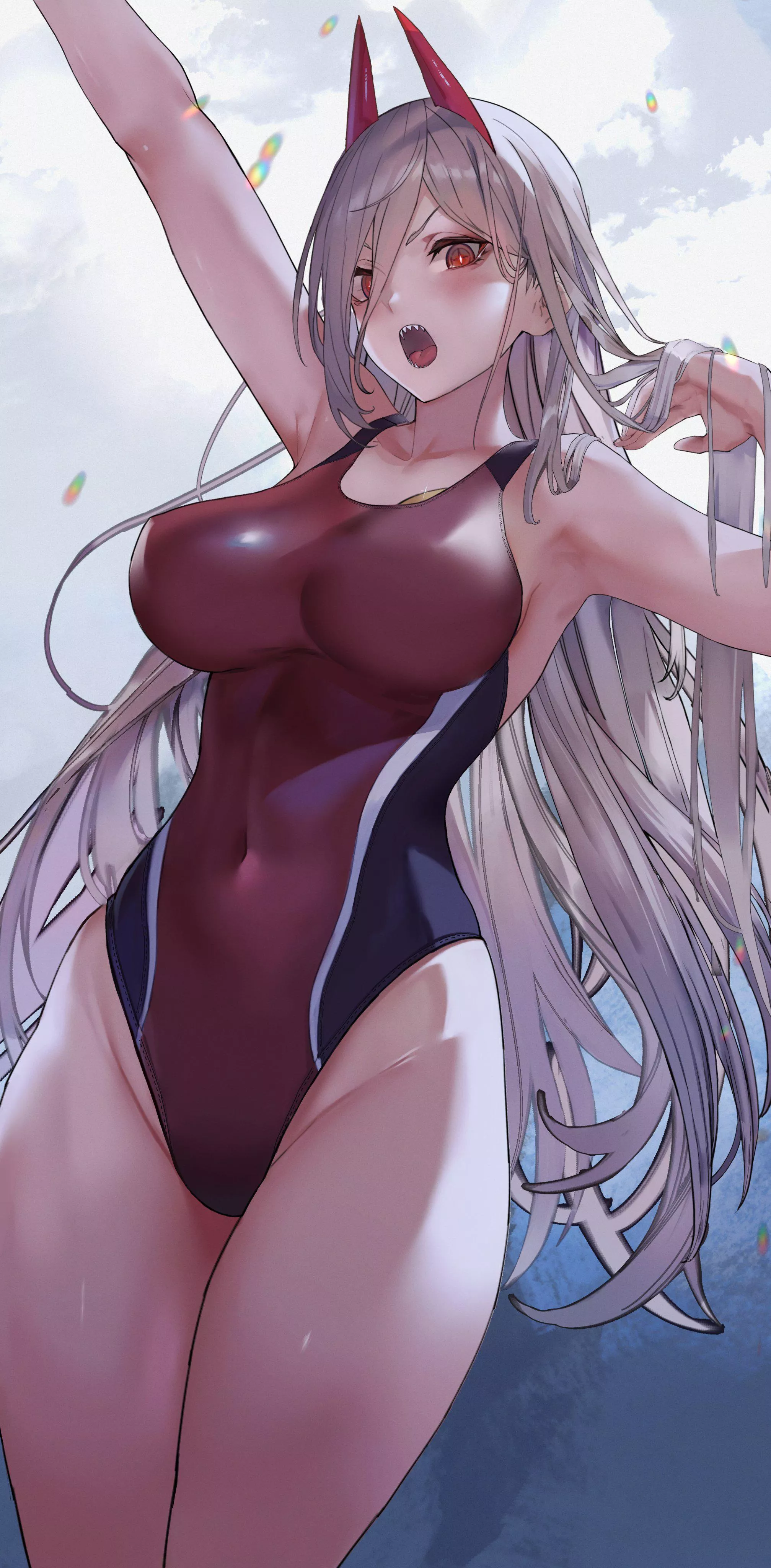 Power flaunts her new two-tone red swimsuit [Chainsaw Man] (Sawatari Kazuma)