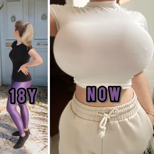 What about this 8 year comparison? My boobs grew almost a cup per year! 