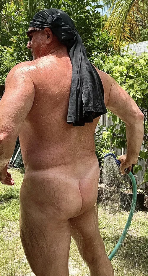 A back yard shower