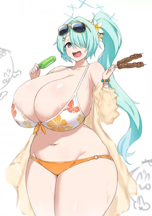 Bikini babe has a snack 