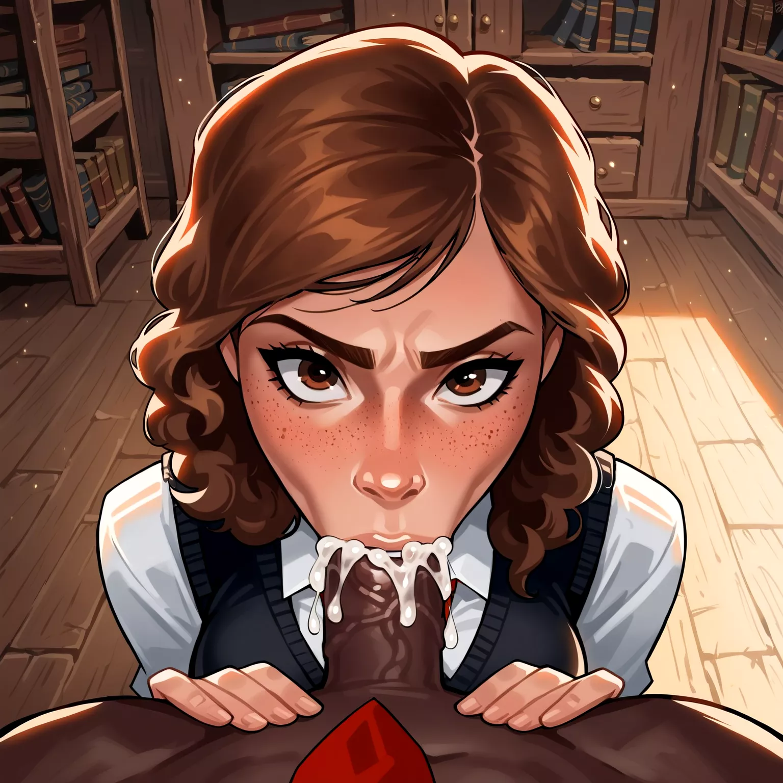 Hermione finally got on the Dean's List. At Hogwarts that's just a list of girls who've had Dean Thomas' dick in their mouth. It's pretty long. The list, I mean.