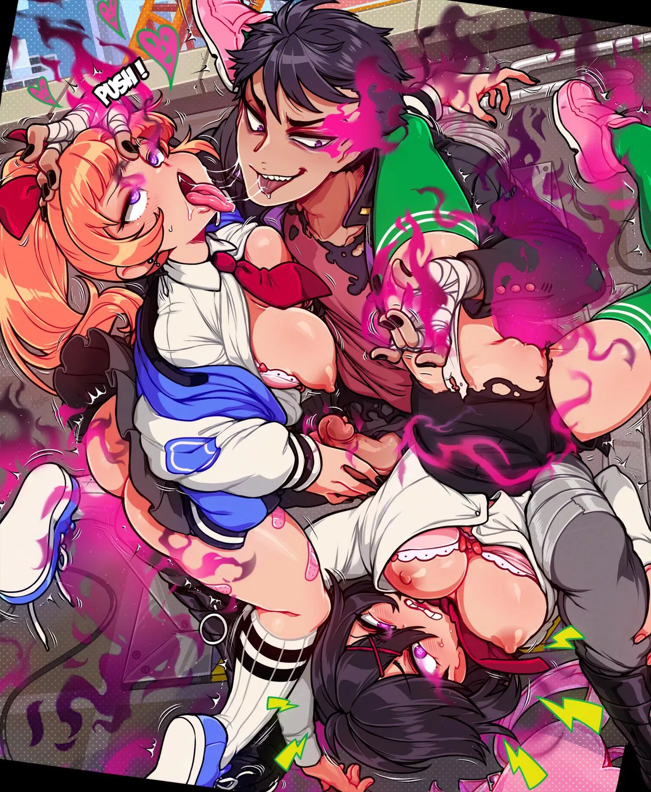 “Riki and Kunio? Those losers? Just let the magic fry those sweet dumb brains, girls. Then you’ll find I’m more than enough to replace them both.” (River City Girls | Kyoko & Misako x Yamada | Merunyaa)