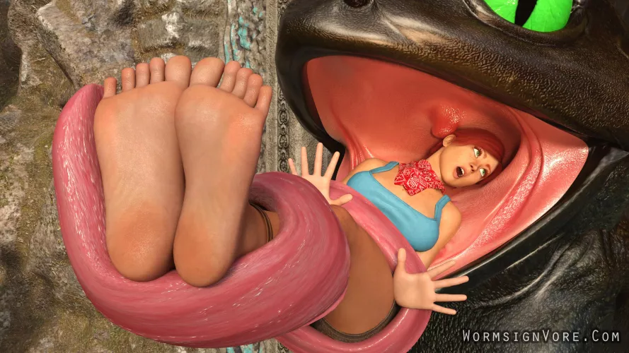 {Image}Demon Frog Wraps Tongue around Tomboy(?/Monster)(F/Human)(Soft)(Oral)(unwilling)(nsfw)(OC: WormsignVore Animations) 