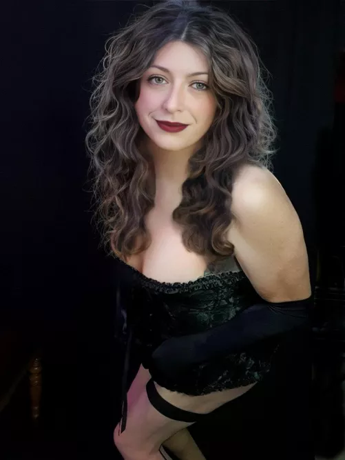 Stockings, black basque with long black gloves 