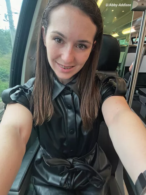 Train selfie in my leather today. 