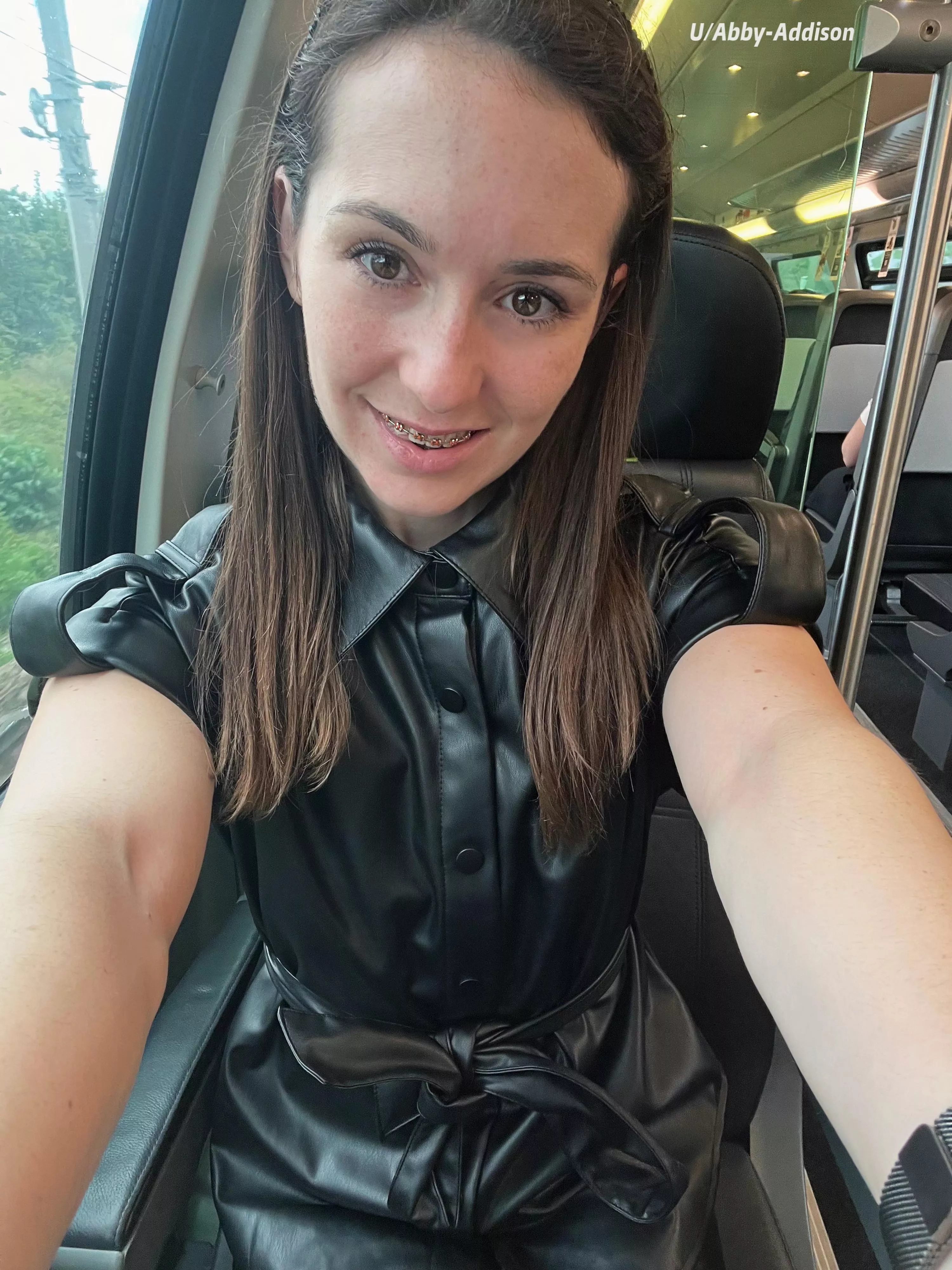 Train selfie in my leather today. 
