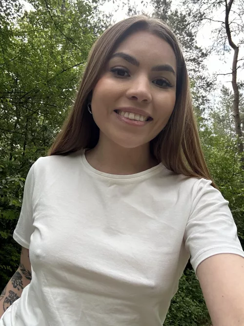 You can see from my nipples that it's cool today, but I'm still happy