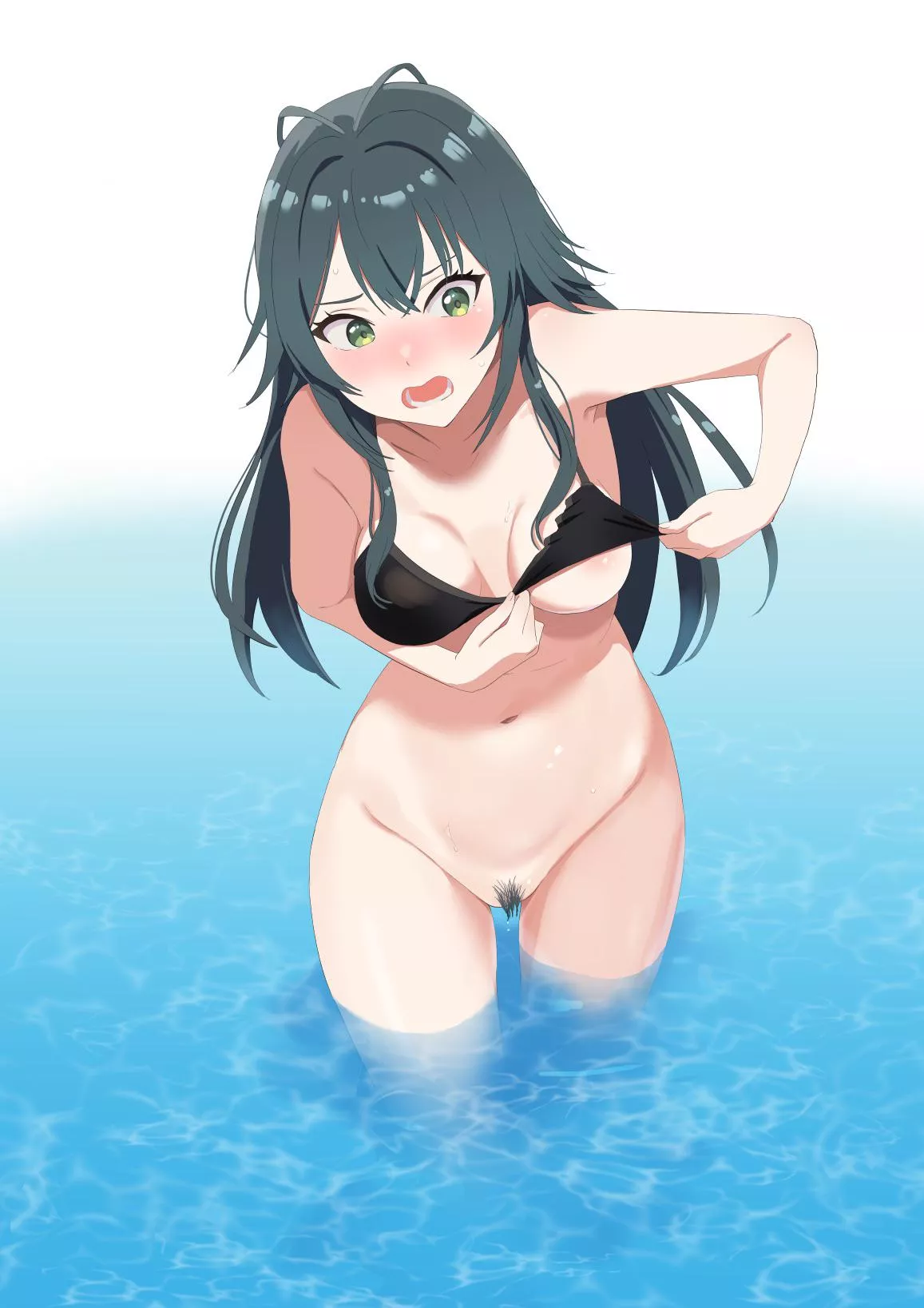 A big wave knocked her top out of place…and her bottoms are long gone