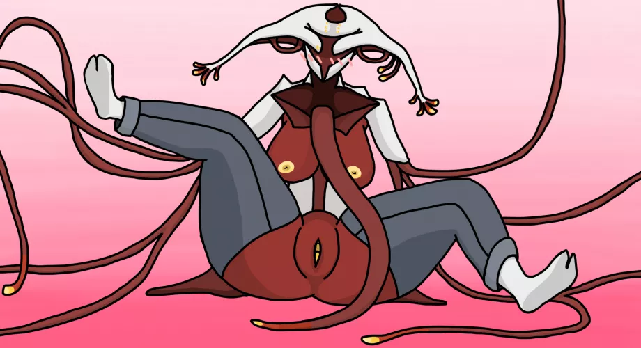 Genderbent Technocyte Coda Zeke showing off her infestussy, the jeans stay on during sex (by me)